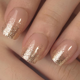 CurvLife Short Square Press On Nails Fluid Gold with accessories