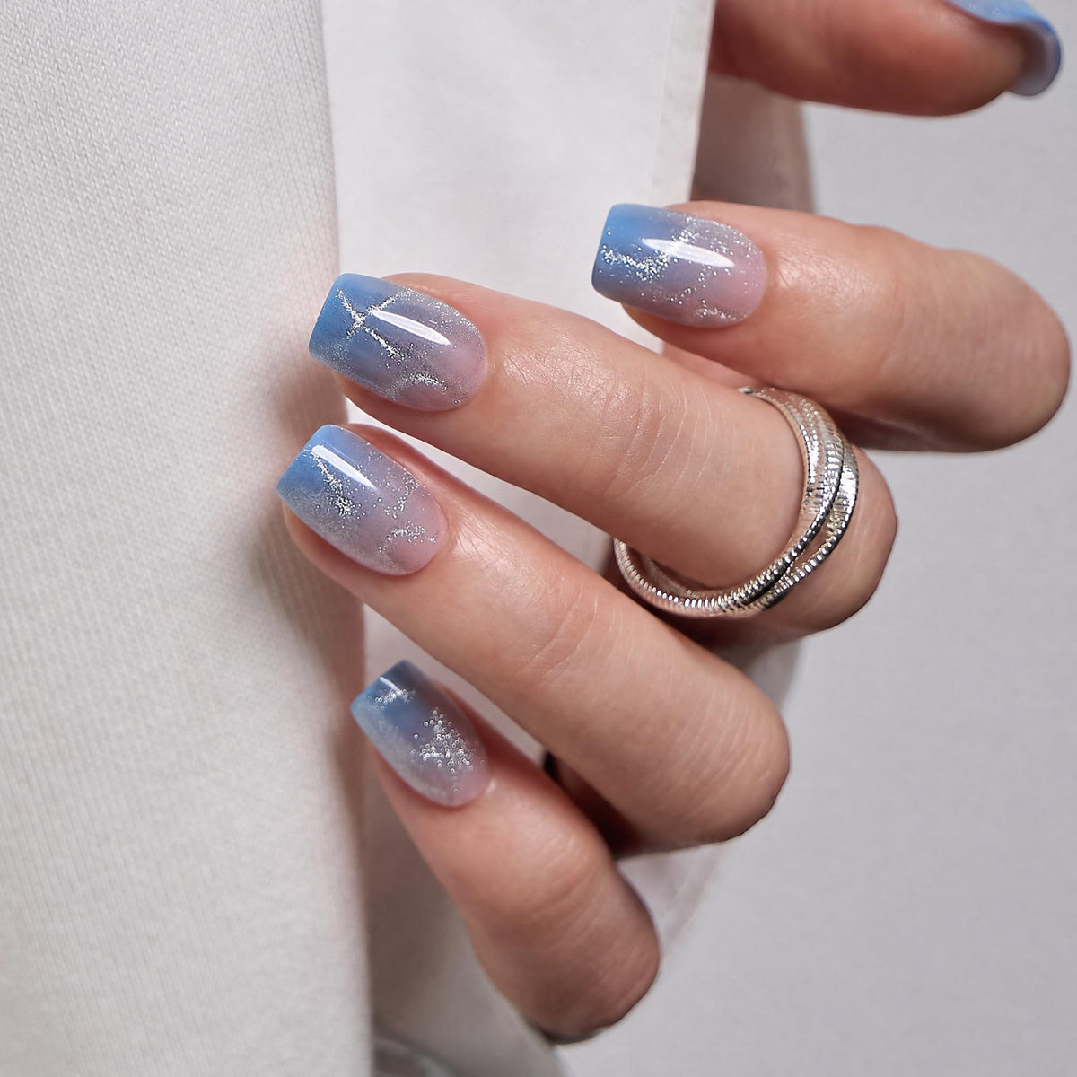 CurvLife Short Square Press On Nails Gilded Jade Green application kit