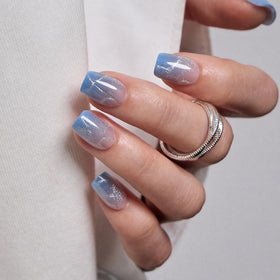 CurvLife Short Square Press On Nails Gilded Jade Green application kit