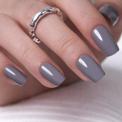 CurvLife Short Square Press On Nails Grizzly Gray front view