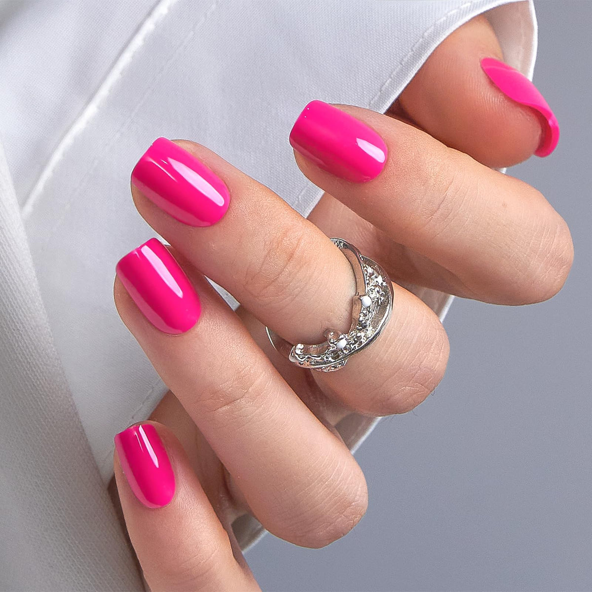 CurvLife Short Square Press On Nails hot pink front view