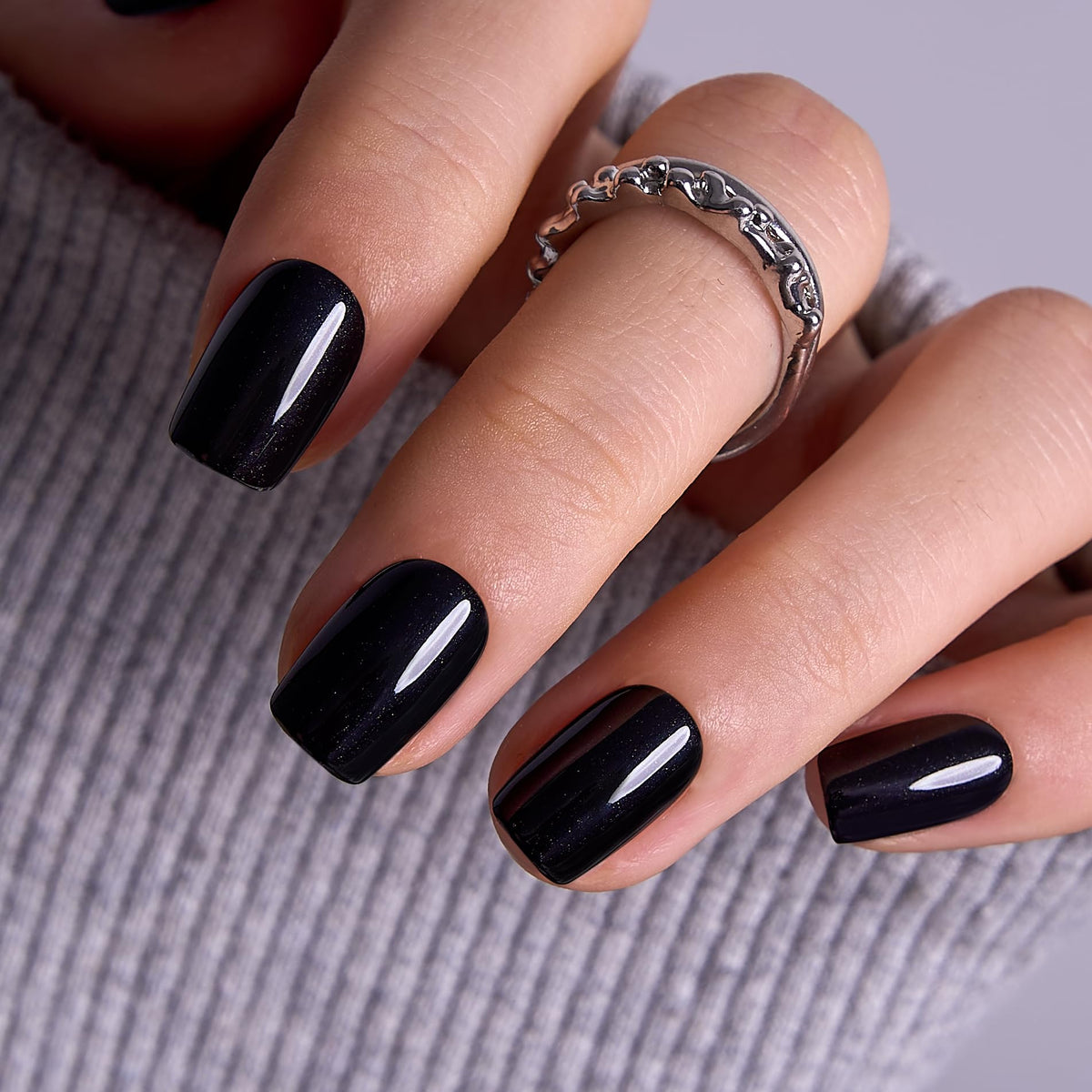 CurvLife Short Square Press On Nails in black design front view