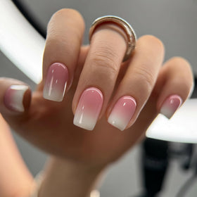 CurvLife Short Square Press On Nails in Ivory Pink Ombre front view