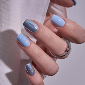 CurvLife Short Square Press On Nails in rainbow multicolour front view