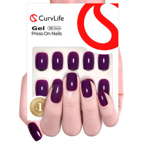 CurvLife Short Square Press On Nails Reflective Purple front view