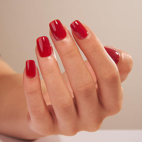 CurvLife Short Square Press On Nails Ruby Gloss Red application process