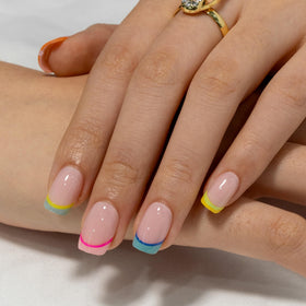 CurvLife Short Square Rainbow Design Press On Nails in storage box