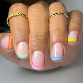 CurvLife Short Square Rainbow Design Press On Nails side view