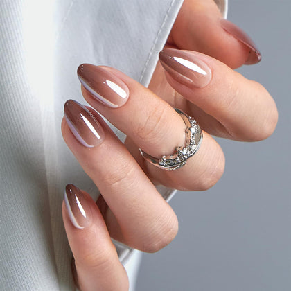 CurvLife Soft Gel Almond Press On Nails Kit in Mocha Chrome front view