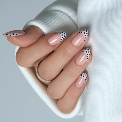 CurvLife Soft Gel Press On Nails Medium Almond French Tip front view