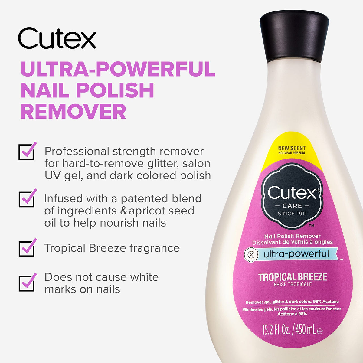 Cutex Ultra Powerful Nail Polish Remover 450mL bottle with Tropical Breeze scent