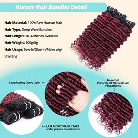 Cuzuzu 12A Deep Wave Human Hair Bundle texture close-up