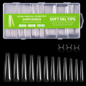 Cycullinyt Long Coffin Nail Tips 240Pcs clear acrylic front view
