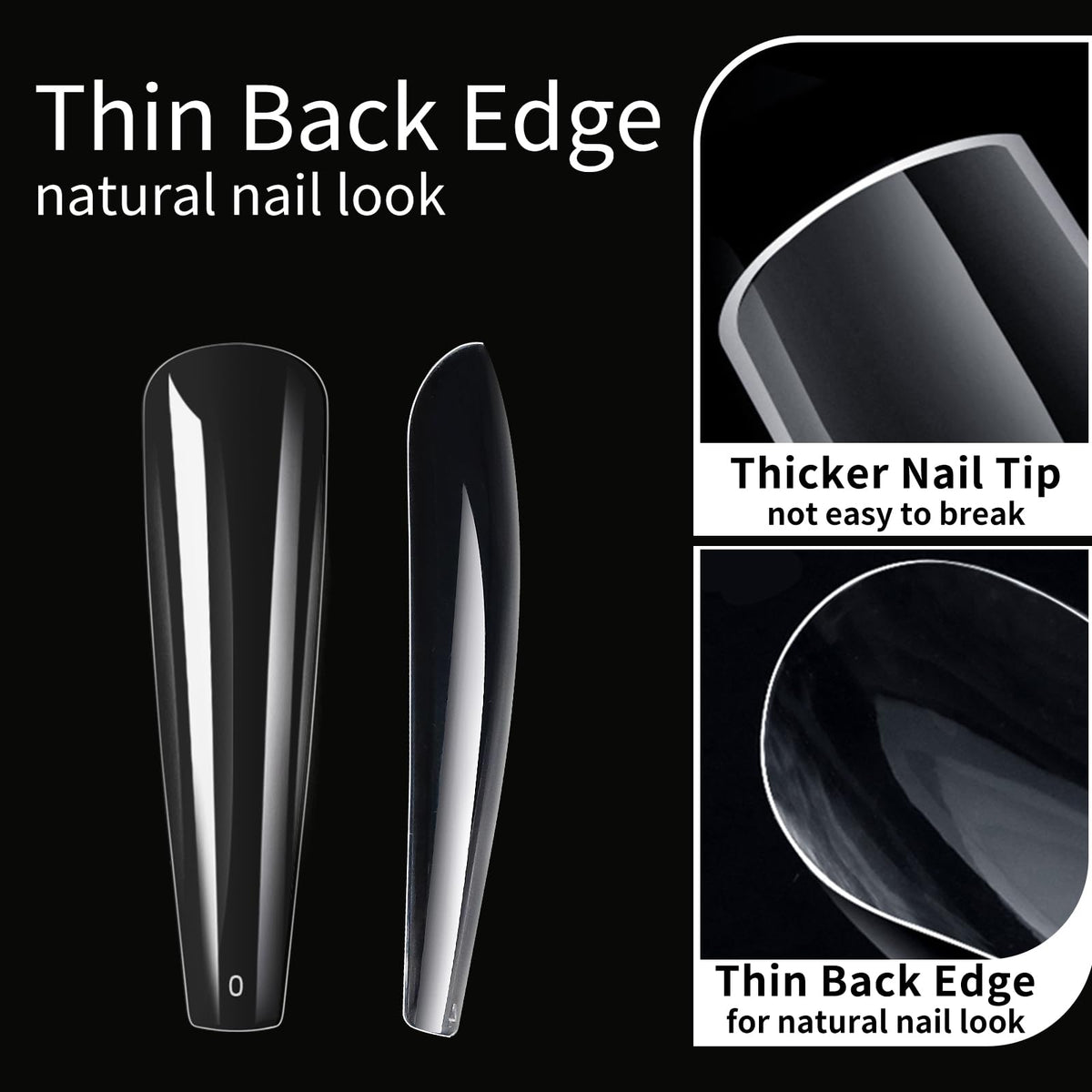 Cycullinyt Long Coffin Nail Tips displayed with nail accessories