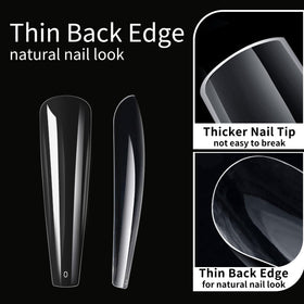 Cycullinyt Long Coffin Nail Tips displayed with nail accessories