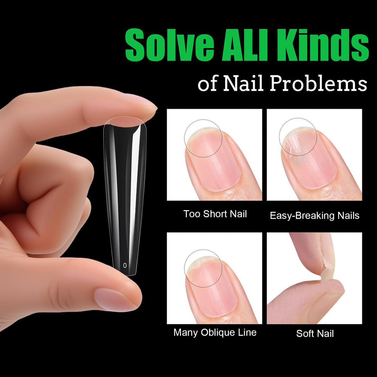 Cycullinyt Long Coffin Nail Tips in use on nails