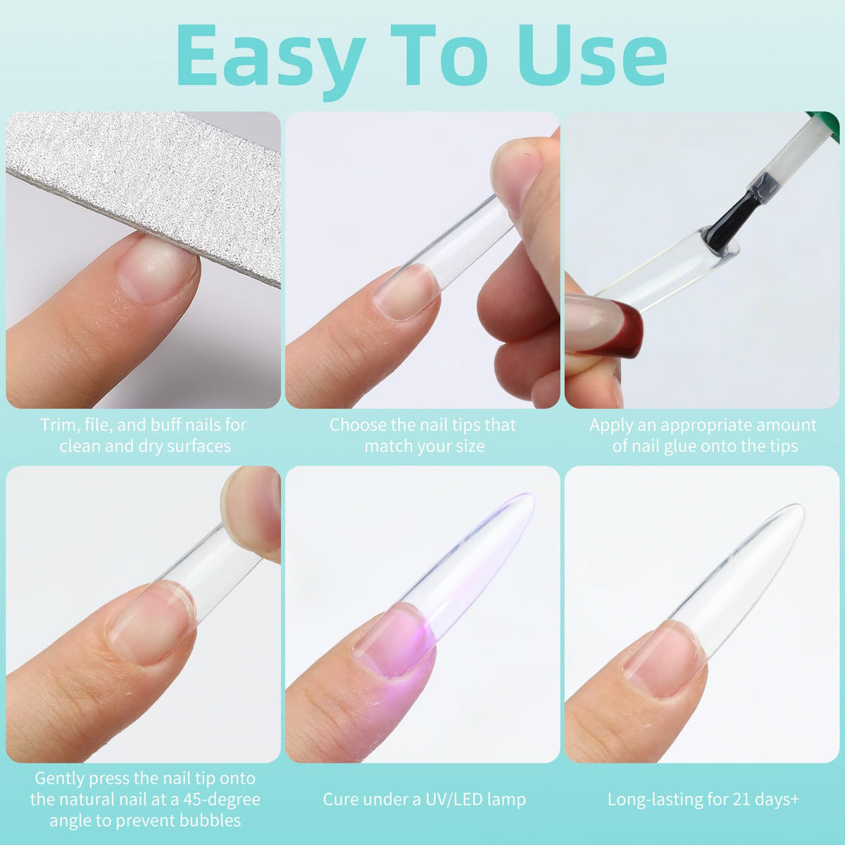 Cycullinyt Long Round Nail Tips 240Pcs applied on nails