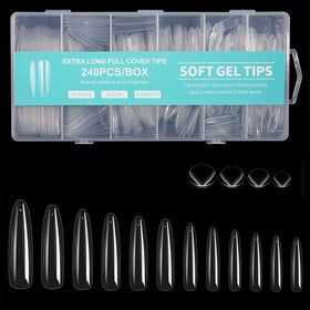 Cycullinyt Long Round Nail Tips 240Pcs clear soft gel front view