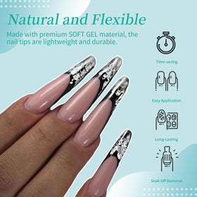 Cycullinyt Long Round Nail Tips 240Pcs displayed with nail glue