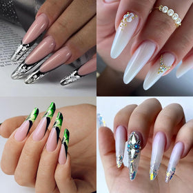 Cycullinyt Long Round Nail Tips 240Pcs packaging with size options