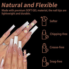 Cycullinyt Long Square Nail Tips 12 sizes assortment