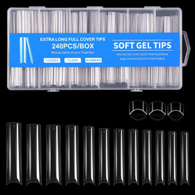 Cycullinyt Long Square Nail Tips 240Pcs clear acrylic front view