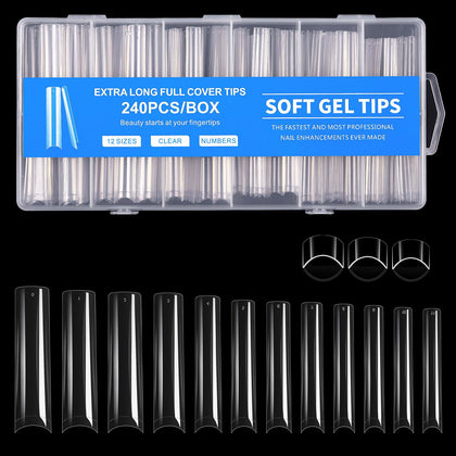Cycullinyt Long Square Nail Tips 240Pcs clear acrylic front view