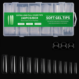 Cycullinyt Long Square Nail Tips 240Pcs clear acrylic front view