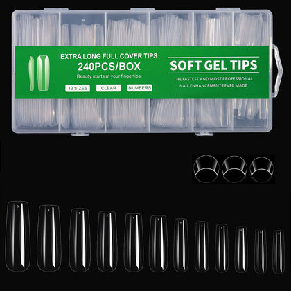 Cycullinyt Long Square Nail Tips 240Pcs clear acrylic front view