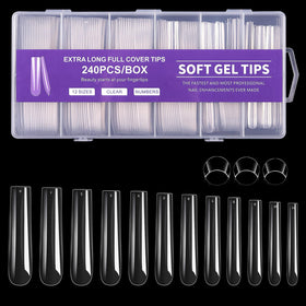 Cycullinyt Long Square Nail Tips 240Pcs clear soft gel tips front view