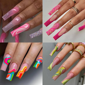 Cycullinyt Long Square Nail Tips 240Pcs various sizes displayed