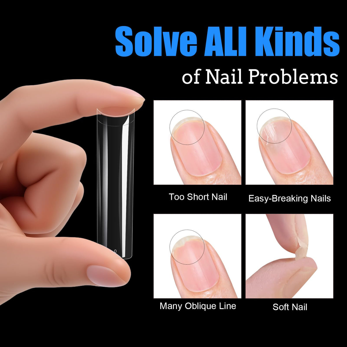 Cycullinyt Long Square Nail Tips with nail glue