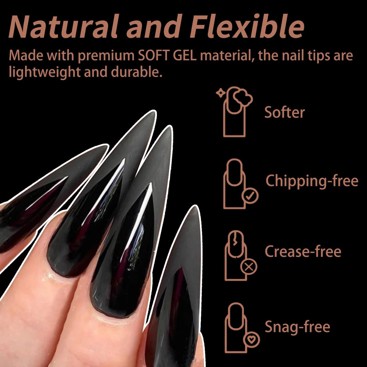 Cycullinyt Long Stiletto Nail Tips 12 sizes displayed