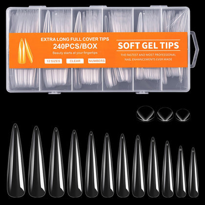 Cycullinyt Long Stiletto Nail Tips 240Pcs front view
