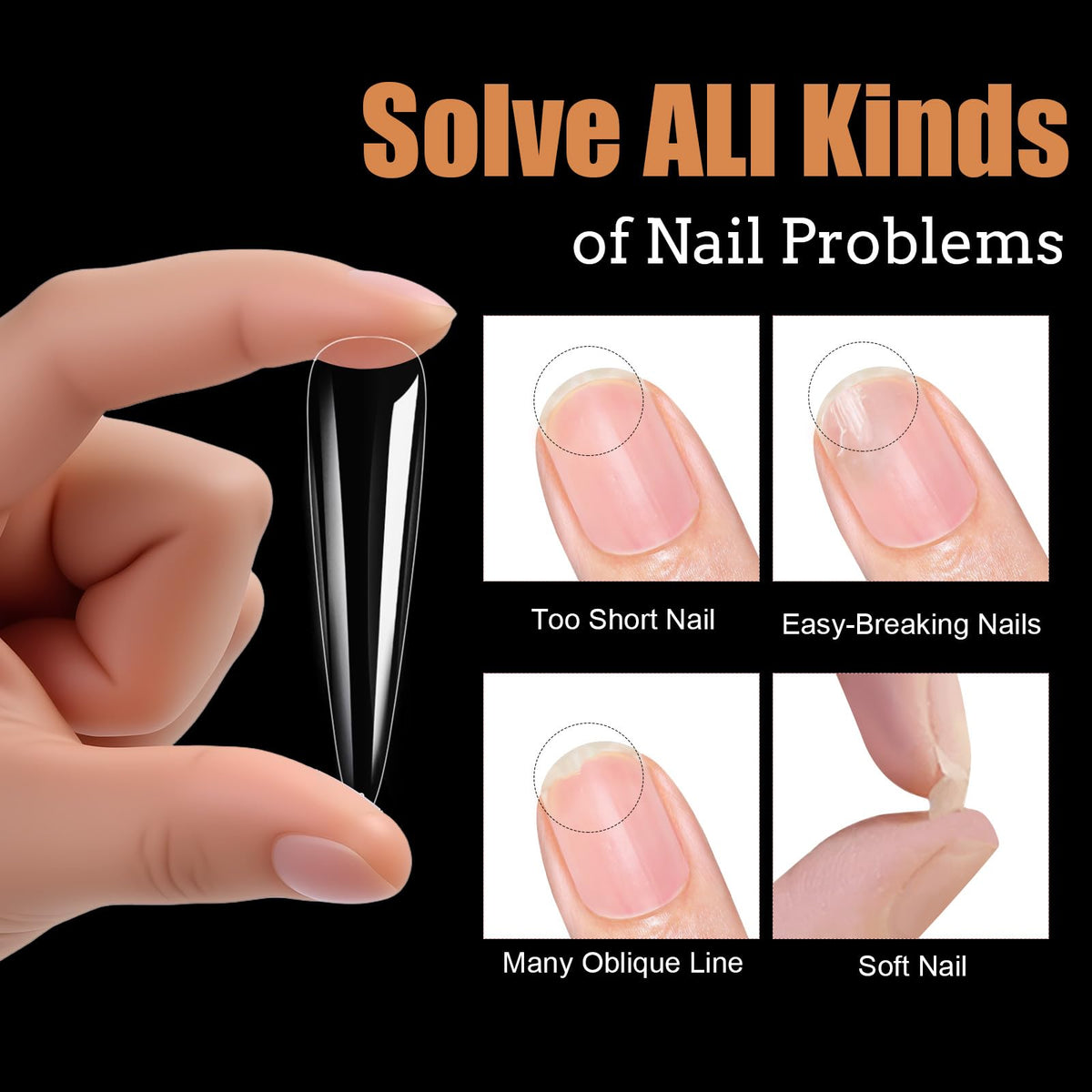 Cycullinyt Long Stiletto Nail Tips close-up view