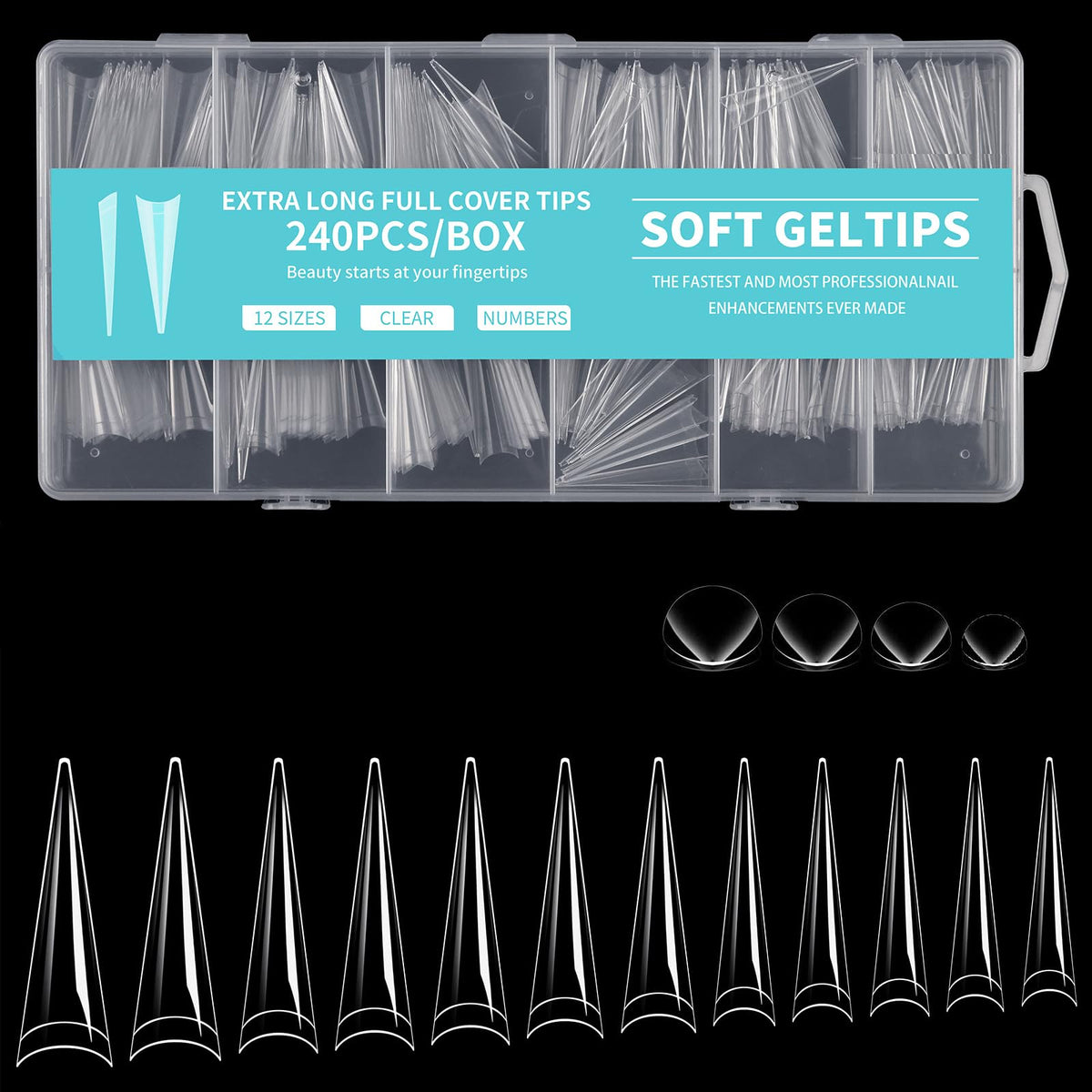 Cycullinyt Long Stiletto Nail Tips front view with clear finish