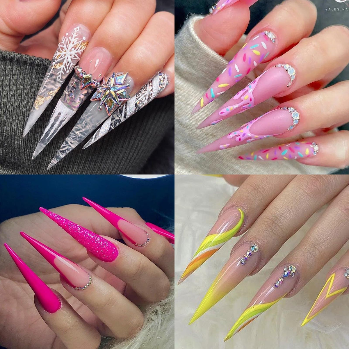 Cycullinyt Long Stiletto Nail Tips side view showing size markings