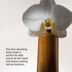 CYKLAR Hydrating Body Cream 48-Hr Moisture Vanilla Verve on a bathroom counter