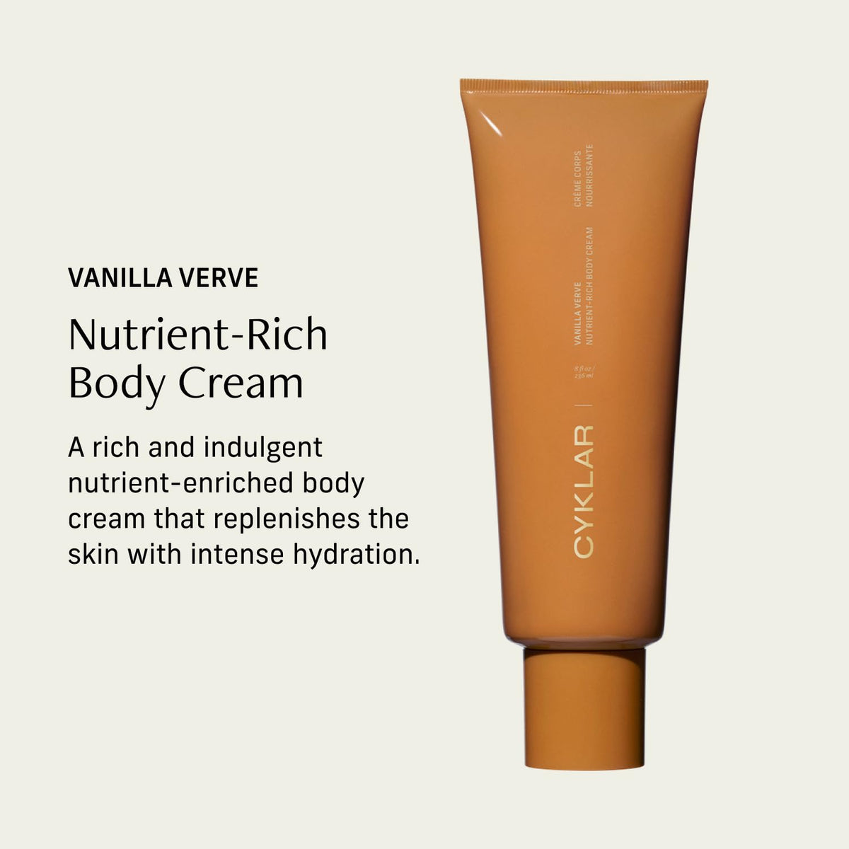 CYKLAR Hydrating Body Cream 48-Hr Moisture Vanilla Verve tube with texture