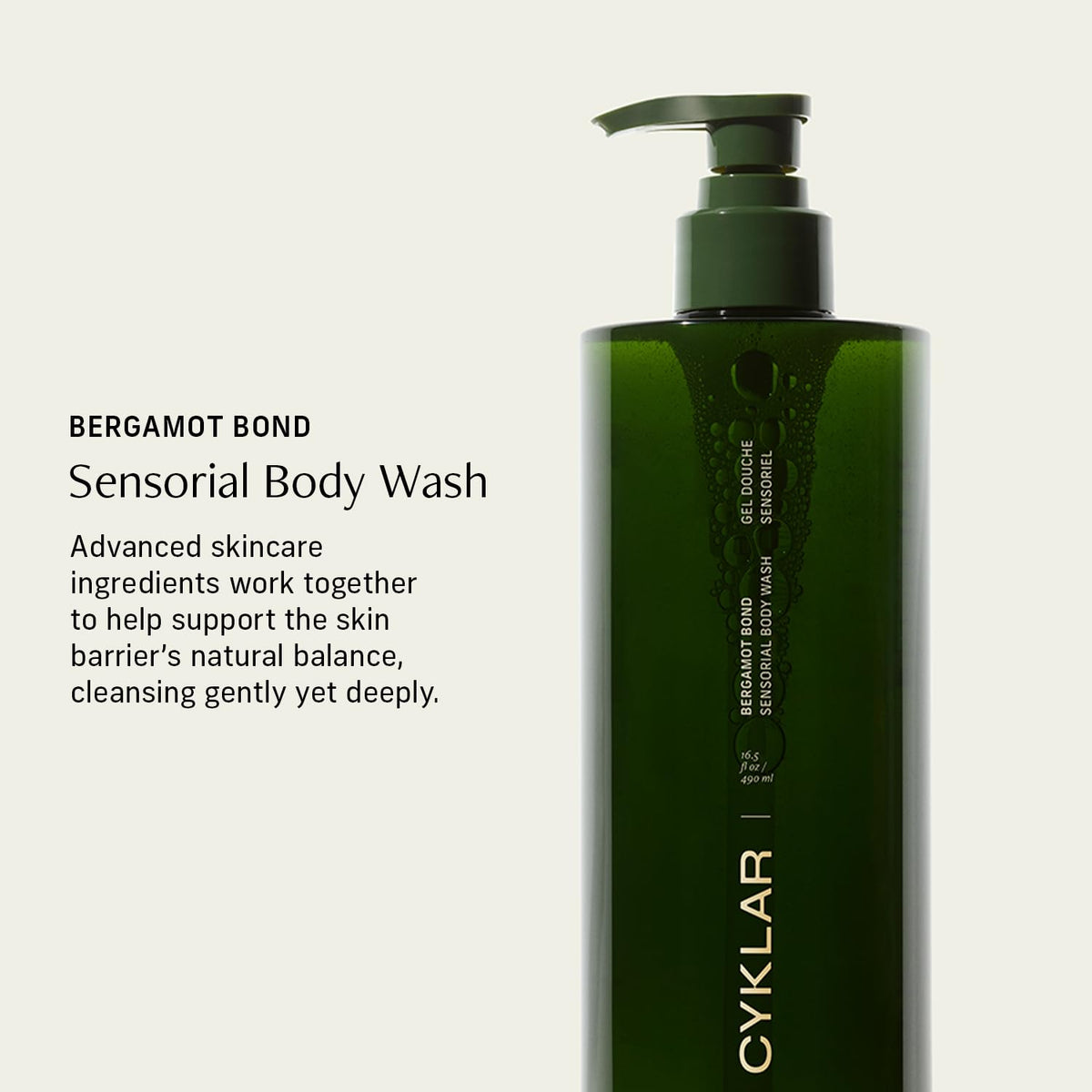 CYKLAR Multi-Oil Body Wash Cleanser 16.5 Fl Oz Bergamot back view