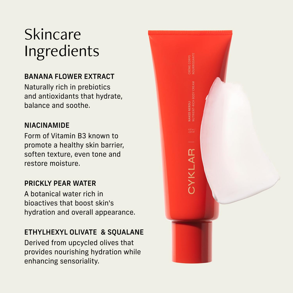 CYKLAR Nutrient Rich Body Cream 8oz with a hand applying cream