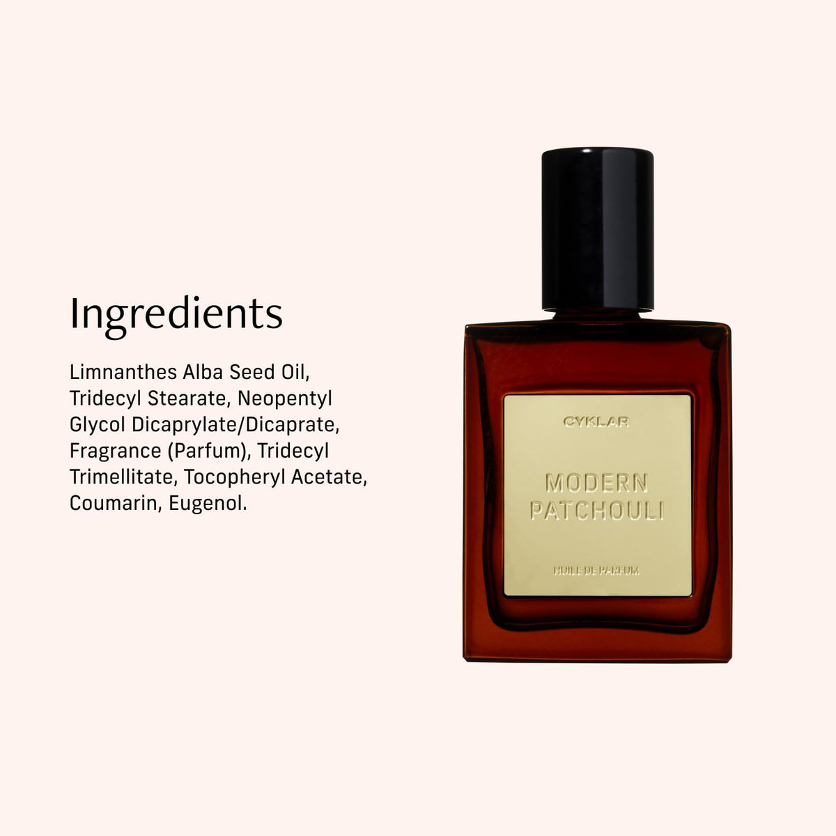 CYKLAR Perfume Oil ingredients list displayed on the packaging