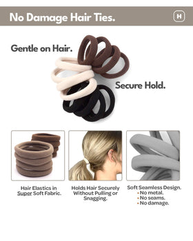 Cyndibands gray hair ties displayed on a flat surface