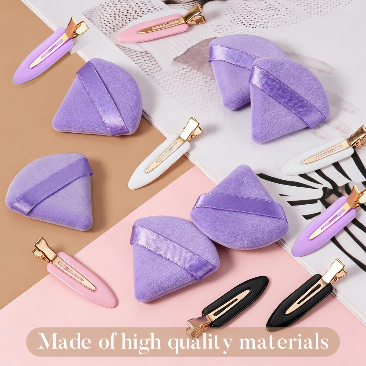 D Triangle Powder Puffs in purple with pointed edge