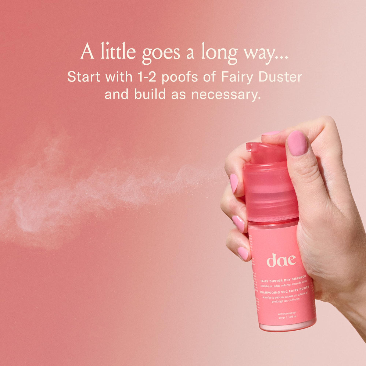 DAE Fairy Duster Dry Shampoo application close-up