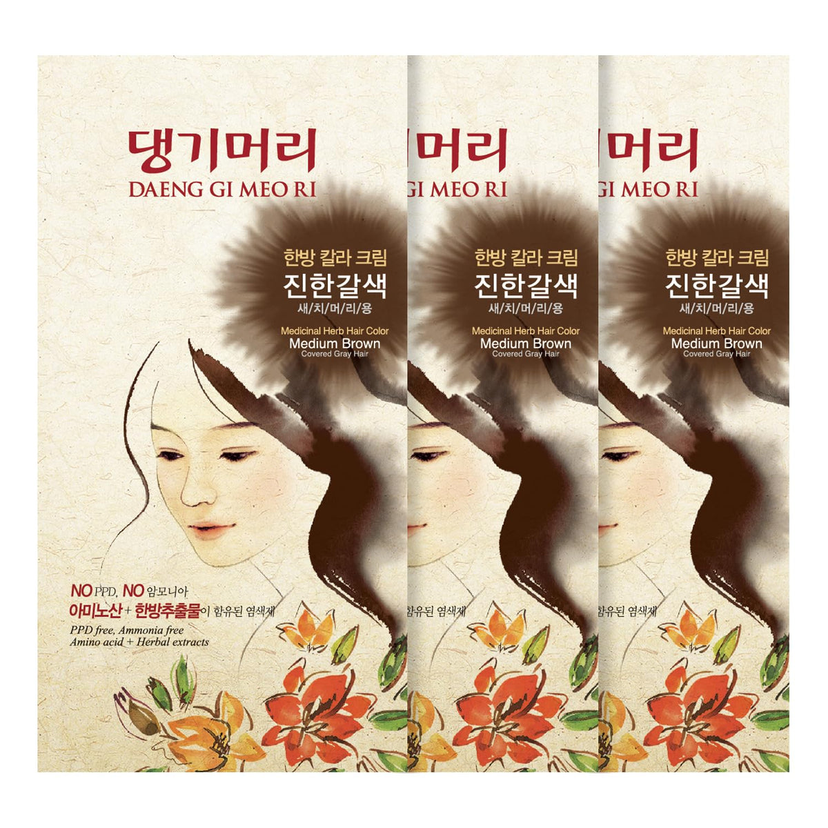 Daeng Gi Meo Ri Korean Herbal Hair Dye Cream Medium Brown front view