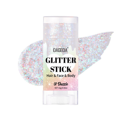 DAGEDA Dazzle White Body Glitter Stick front view with glitter particles