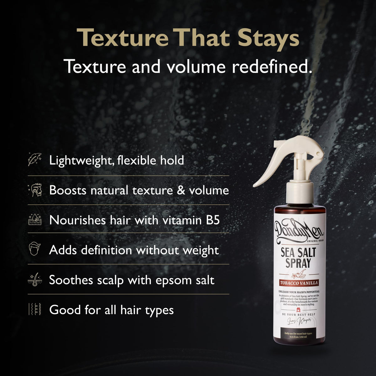 DandyMen Sea Salt Spray 290g back view showing ingredients