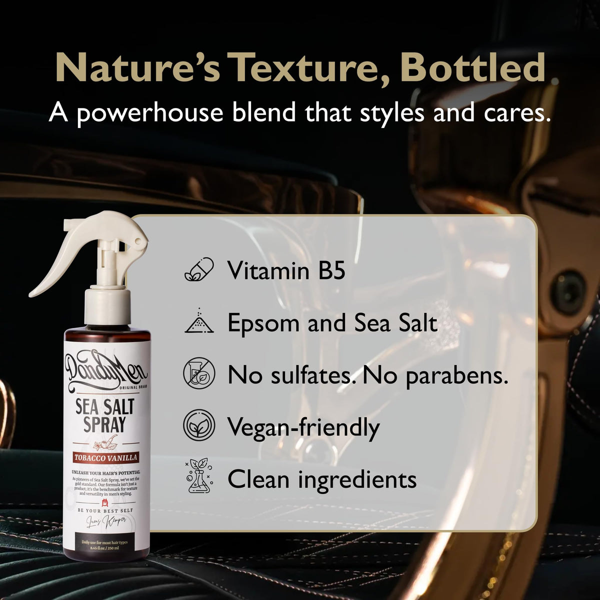 DandyMen Sea Salt Spray 290g with other hair styling products