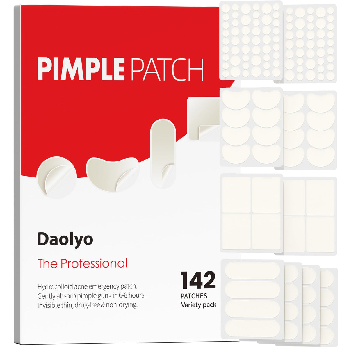 Daolyo Large Acne Pimple Patches front view with assorted sizes
